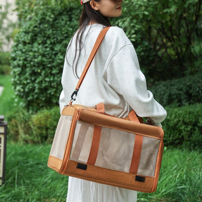 Multifunctional Pet Travel Bag: Large Capacity, Breathable, Portable, Handheld or Crossbody Pet Bag - Brown