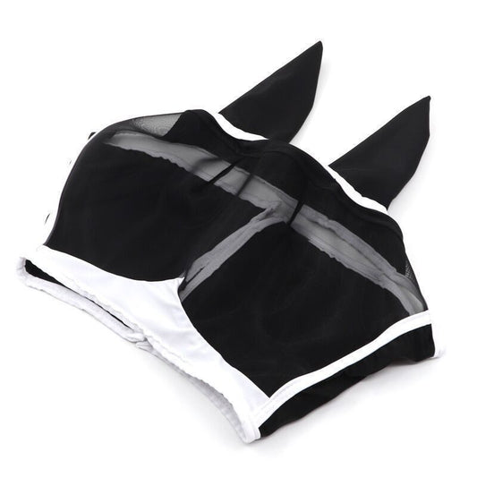 Breathable Horse Face Mask - Mosquito, Insect, and Fly Protection - Equestrian Racing Head Cover - Black - L