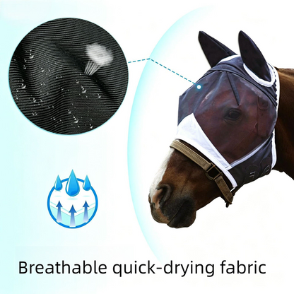 Breathable Horse Face Mask - Mosquito, Insect, and Fly Protection - Equestrian and Race Horse Head Cover - Blue - M