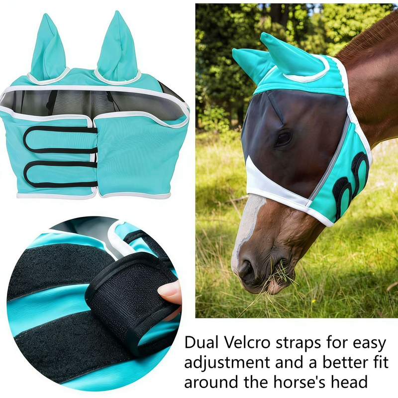 Breathable Horse Face Mask - Mosquito, Insect, and Fly Protection - Equestrian and Race Horse Head Cover - Blue - M
