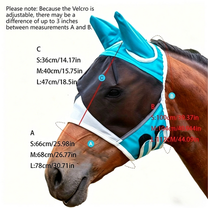 Breathable Horse Face Mask - Mosquito, Insect, and Fly Protection - Equestrian and Race Horse Head Cover - Blue - M