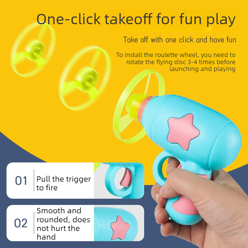 Bamboo Dragonfly Toy Gun Set with Glowing Frisbee Spinner - Outdoor Parent-Child Interactive Toy - Blue