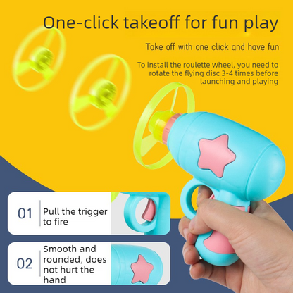 Bamboo Dragonfly Toy Gun Set with Glowing Frisbee Spinner - Outdoor Parent-Child Interactive Toy - Blue