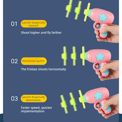 Bamboo Dragonfly Toy Gun Set with Glowing Frisbee Spinner - Outdoor Parent-Child Interactive Toy - Blue