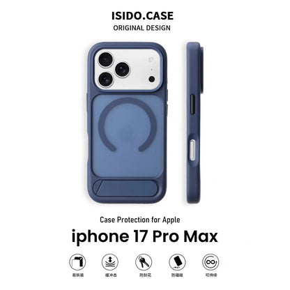 MagSafe Case for iPhone 17 Pro Max - Blue Matte Shockproof Cover with Hidden Kickstand