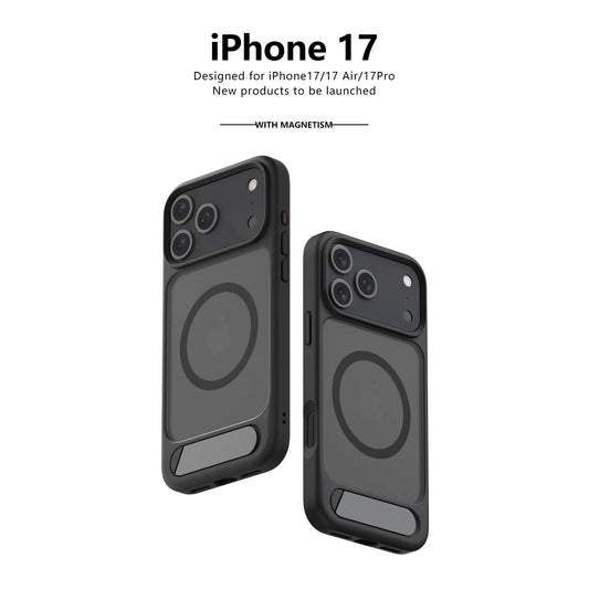 MagSafe Case for iPhone 17 - Black Matte Shockproof Cover with Hidden Kickstand