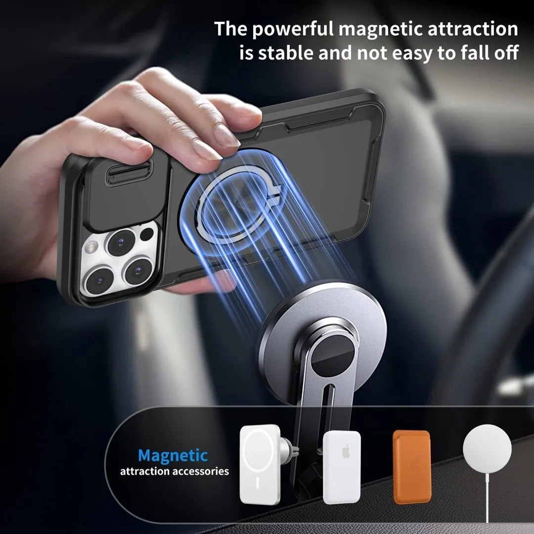 2-in-1 Magnetic Sliding Lens Case, Black for iPhone 15 Pro