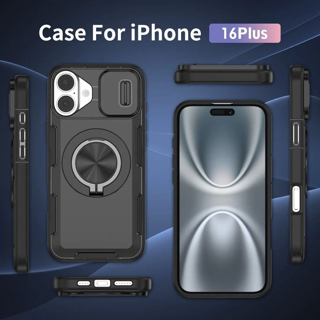 2-in-1 Magnetic Sliding Lens Case, Black for iPhone 16 Plus
