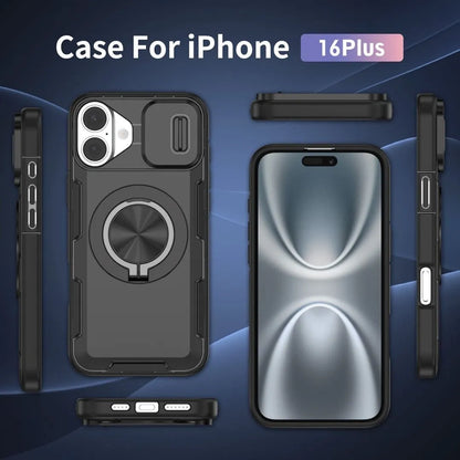 2-in-1 Magnetic Sliding Lens Case, Black for iPhone 16 Plus