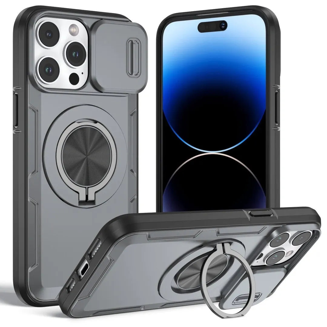 2-in-1 Magnetic Sliding Lens Case, Grey for iPhone 14 Pro