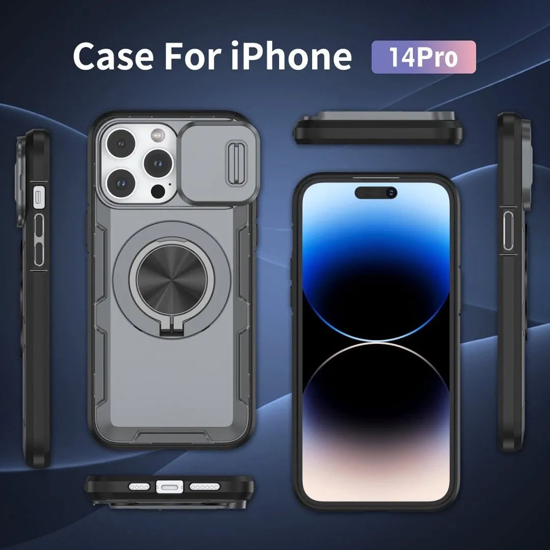 2-in-1 Magnetic Sliding Lens Case, Grey for iPhone 14 Pro