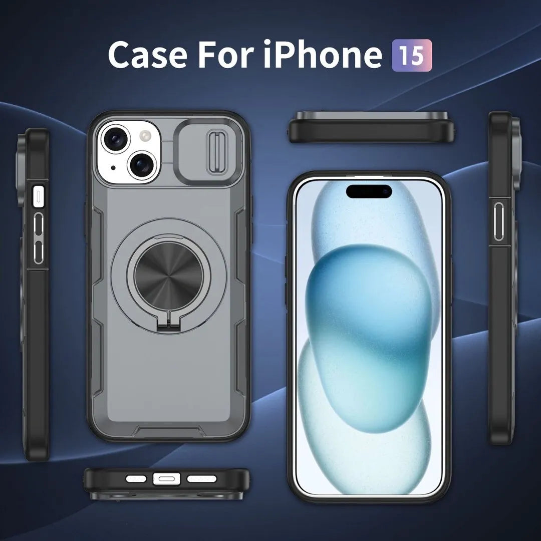 2-in-1 Magnetic Sliding Lens Case, Grey for iPhone 15