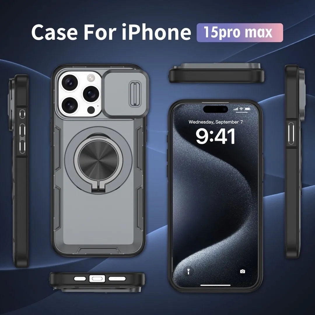 2-in-1 Magnetic Sliding Lens Case, Grey for iPhone 15 Pro Max