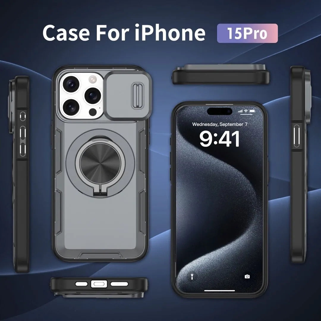 2-in-1 Magnetic Sliding Lens Case, Grey for iPhone 15 Pro