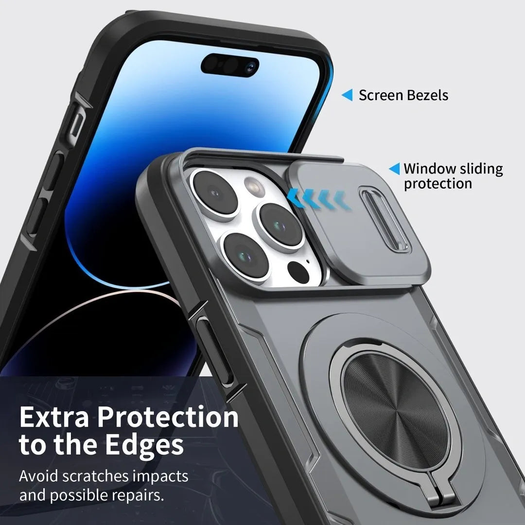 2-in-1 Magnetic Sliding Lens Case, Grey for iPhone 15 Pro
