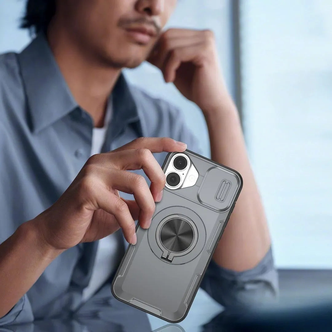 2-in-1 Magnetic Sliding Lens Case, Grey for iPhone 16