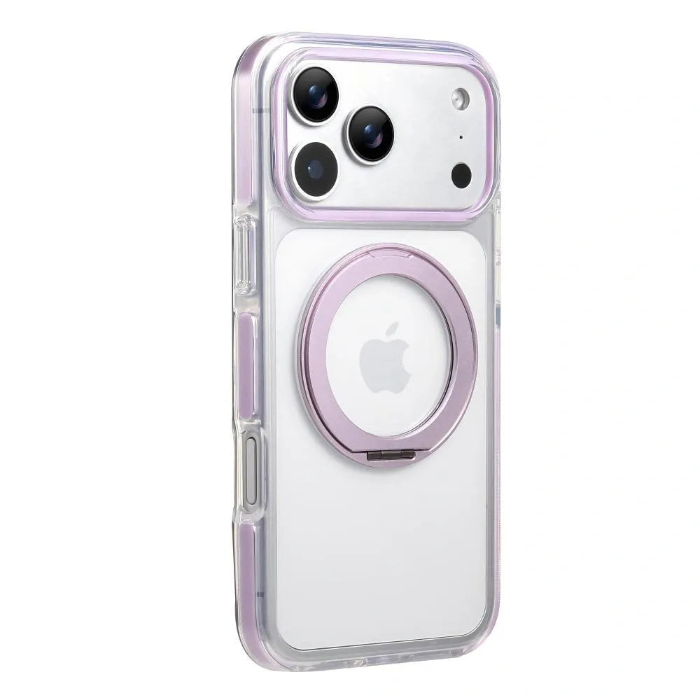 Clear MagSafe iPhone 17 Pro Max Case with 360° Rotating Ring Stand - Purple Edition