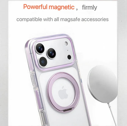 Clear MagSafe iPhone 17 Pro Max Case with 360° Rotating Ring Stand - Purple Edition