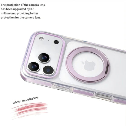 Clear MagSafe iPhone 17 Pro Max Case with 360° Rotating Ring Stand - Purple Edition