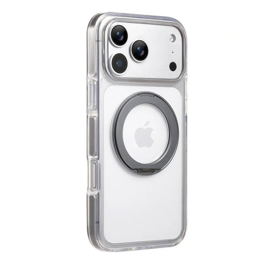 Clear MagSafe iPhone 17 Pro Case with 360° Rotating Ring Stand - Grey Edition