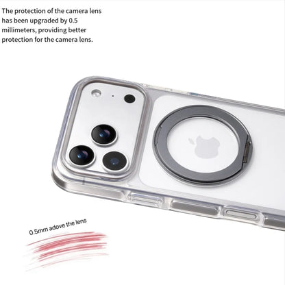 Clear MagSafe iPhone 17 Pro Case with 360° Rotating Ring Stand - Grey Edition