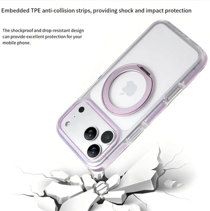 Clear MagSafe iPhone 17 Pro Case with 360° Rotating Ring Stand - Purple Edition