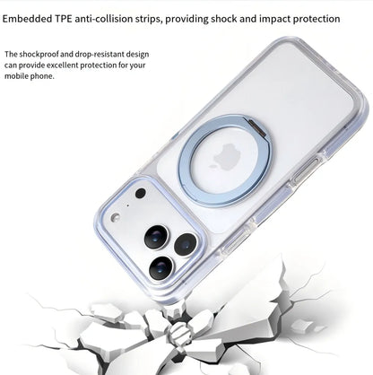Clear MagSafe iPhone 17 Pro Max Case with 360° Rotating Ring Stand - Sky Blue Edition