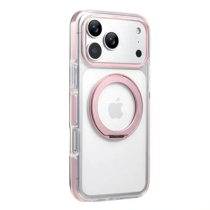 Clear MagSafe iPhone 17 Pro Case with 360° Rotating Ring Stand - Pink Edition