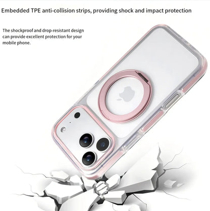 Clear MagSafe iPhone 17 Pro Case with 360° Rotating Ring Stand - Pink Edition