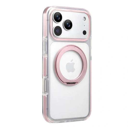 Clear MagSafe iPhone 17 Pro Max Case with 360° Rotating Ring Stand - Pink Edition