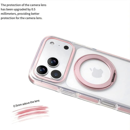 Clear MagSafe iPhone 17 Pro Max Case with 360° Rotating Ring Stand - Pink Edition