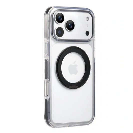 Clear MagSafe iPhone 17 Pro Case with 360° Rotating Ring Stand - Black Edition