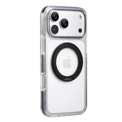 Clear MagSafe iPhone 17 Pro Case with 360° Rotating Ring Stand - Black Edition
