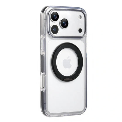 Clear MagSafe iPhone 17 Pro Max Case with 360° Rotating Ring Stand - Black Edition