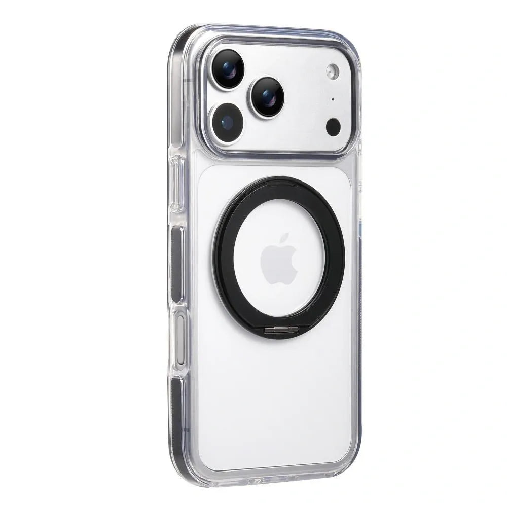 Clear MagSafe iPhone 17 Pro Max Case with 360° Rotating Ring Stand - Black Edition