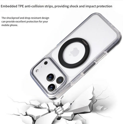 Clear MagSafe iPhone 17 Pro Max Case with 360° Rotating Ring Stand - Black Edition