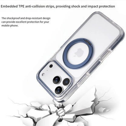 Clear MagSafe iPhone 17 Pro Case with 360° Rotating Ring Stand - Blue Edition
