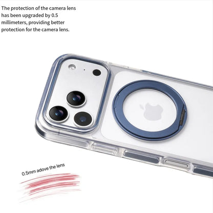 Clear MagSafe iPhone 17 Pro Case with 360° Rotating Ring Stand - Blue Edition