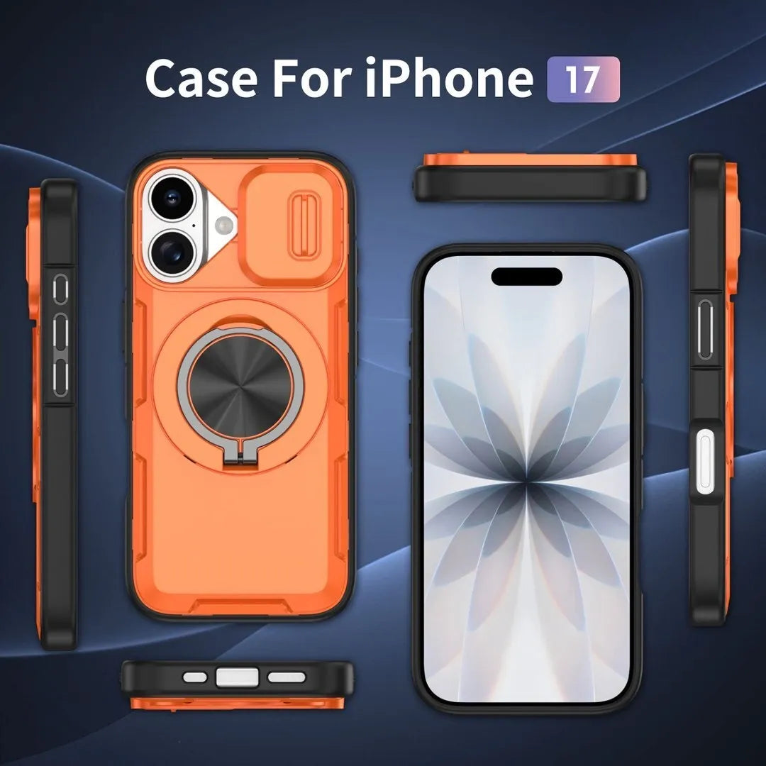 2-in-1 Magnetic Sliding Lens Case, Orange for iPhone 17
