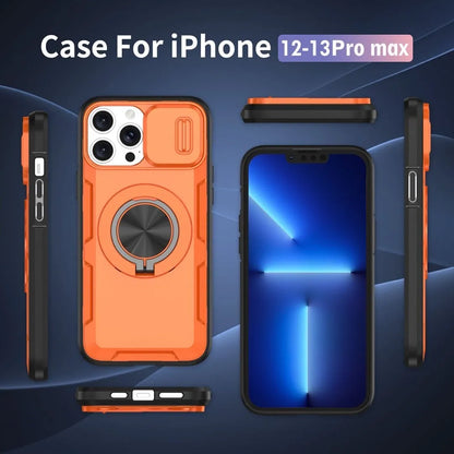 2-in-1 Magnetic Sliding Lens Case, Orange for iPhone 13