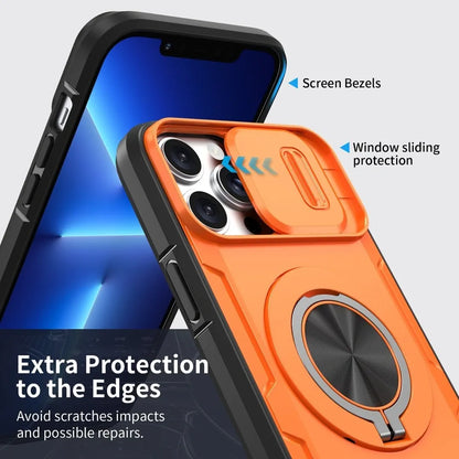 2-in-1 Magnetic Sliding Lens Case, Orange for iPhone 13 Pro