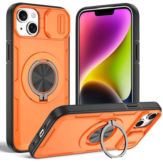 2-in-1 Magnetic Sliding Lens Case, Orange for iPhone 14 Plus
