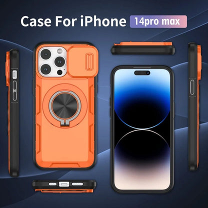 2-in-1 Magnetic Sliding Lens Case, Orange for iPhone 14 Pro Max
