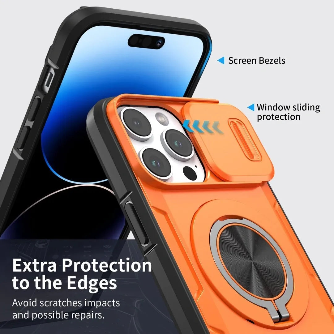 2-in-1 Magnetic Sliding Lens Case, Orange for iPhone 14 Pro Max