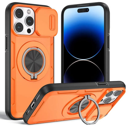 2-in-1 Magnetic Sliding Lens Case, Orange for iPhone 14 Pro