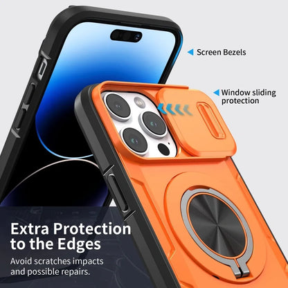 2-in-1 Magnetic Sliding Lens Case, Orange for iPhone 14 Pro