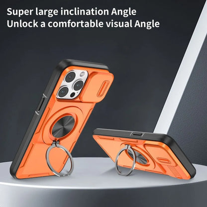 2-in-1 Magnetic Sliding Lens Case, Orange for iPhone 15 Pro Max