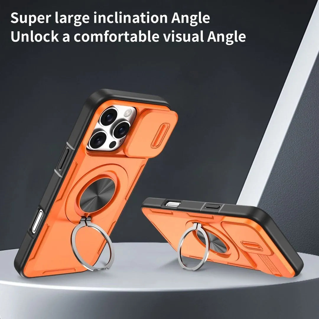 2-in-1 Magnetic Sliding Lens Case, Orange for iPhone 16 Pro