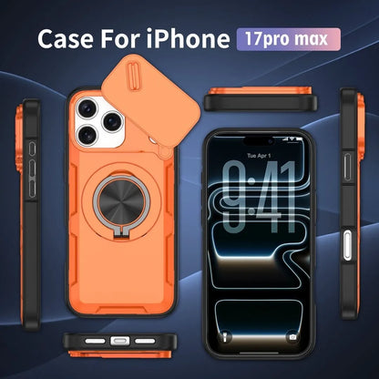2-in-1 Magnetic Sliding Lens Case, Orange for iPhone 17 Pro Max