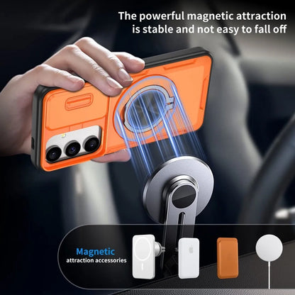 2-in-1 Magnetic Sliding Lens Case, Orange for Samsung S24